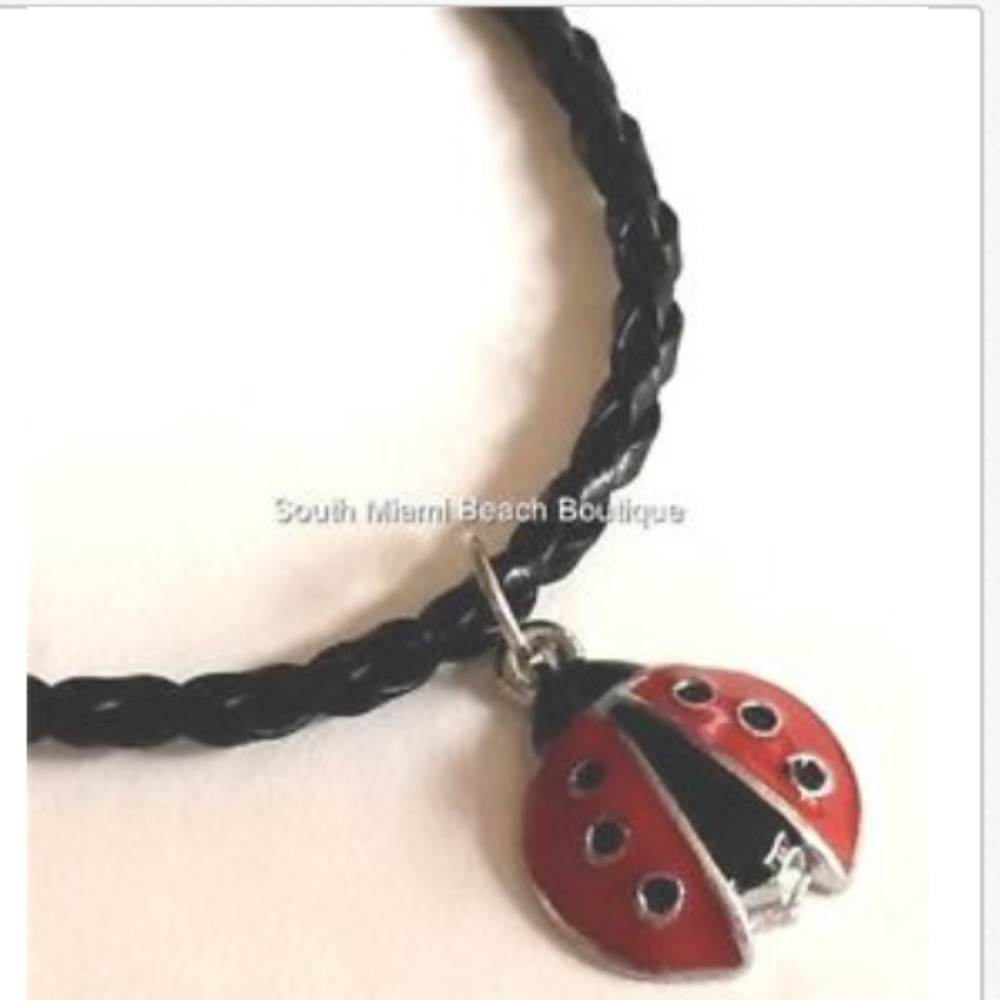 Silver Ladybug Bracelet Anklet 7.5-10" Adjustable